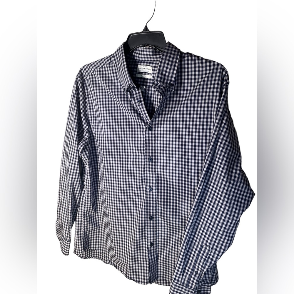 Lucky Brand Shirt Men’s Size Slim Fit XL Black and White Plaid Button Up